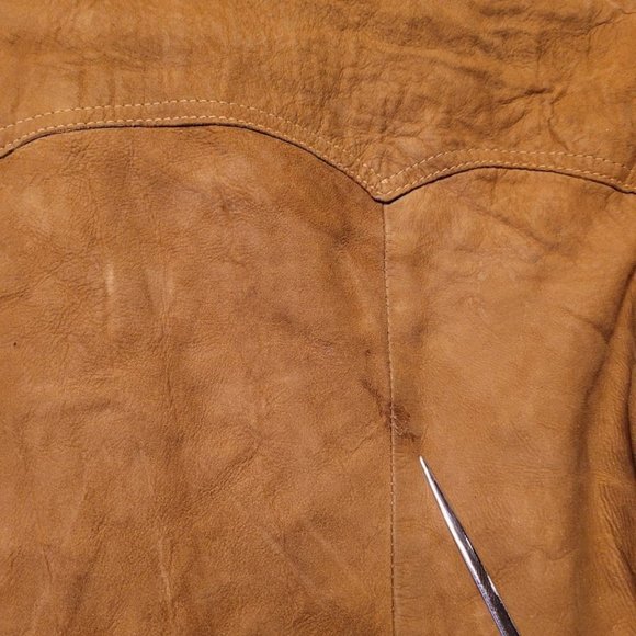 Vintage Robert Lewis Idea Heavy Leather Jacket Tan Distressed Men's Size 40 - Picture 15 of 16
